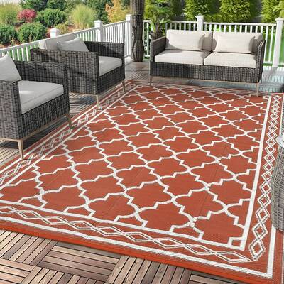 Garvee Outdoor Brick Red 10x20 Extra Large Waterproof Rug Reversible Geometric Pattern Durable Plastic UV-Resistant Lightweig...
