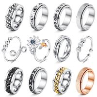 FASACCO Anxiety Relief Fidget Spinner Ring Adjustable Princess Ring for Stress Management Durable Stainless Steel Anti-Anxiet...