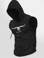 Men's Regular Fit Cartoon Bull Head Print Hooded Tank Top, Casual Comfy Breathable Sleeveless Top for Summer, Fashion Men's C...
