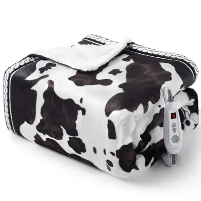 Garvee Heated Electric Blanket 50× 60, Cow Print Fast Heating Throw Blankets with LCD Controller, 10 Heat Levels & 1-12H T...