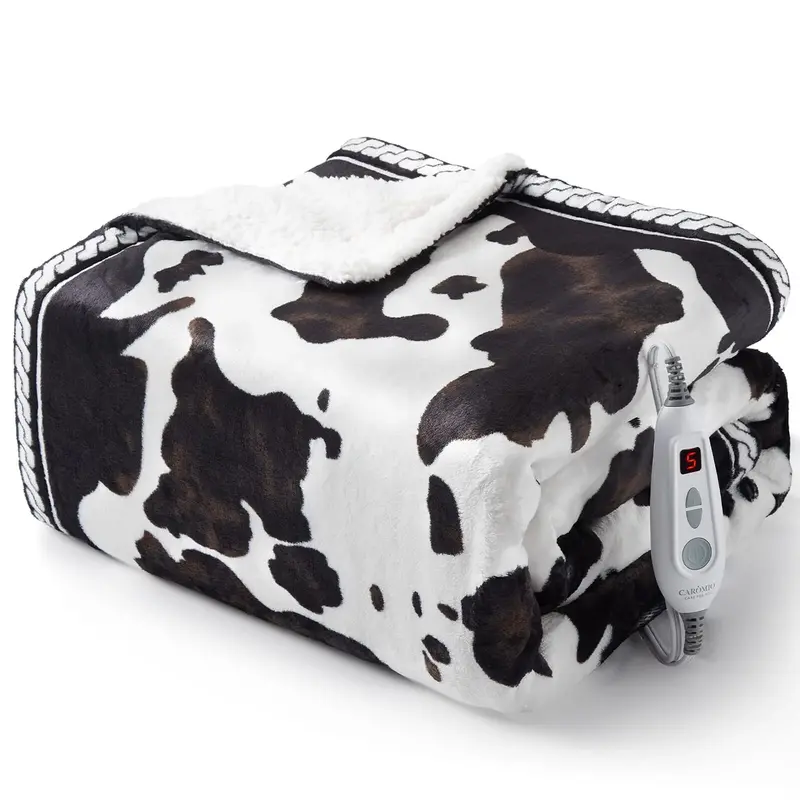 Garvee Heated Electric Blanket 50× 60, Cow Print Fast Heating Throw Blankets with LCD Controller, 10 Heat Levels & 1-12H T...