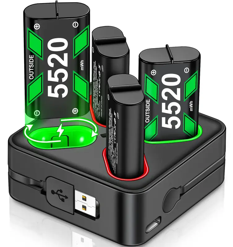 Charger for Xbox Controller Battery Pack with 4x5520mWh Batteries, BEBONCOOL Rechargeable Battery Pack for Xbox Series X|S/Xb...