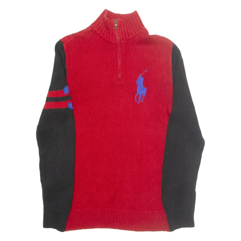 POLO RALPH LAUREN 14-16 Boys Jumper Red 1/4 Zip Tight Knit L