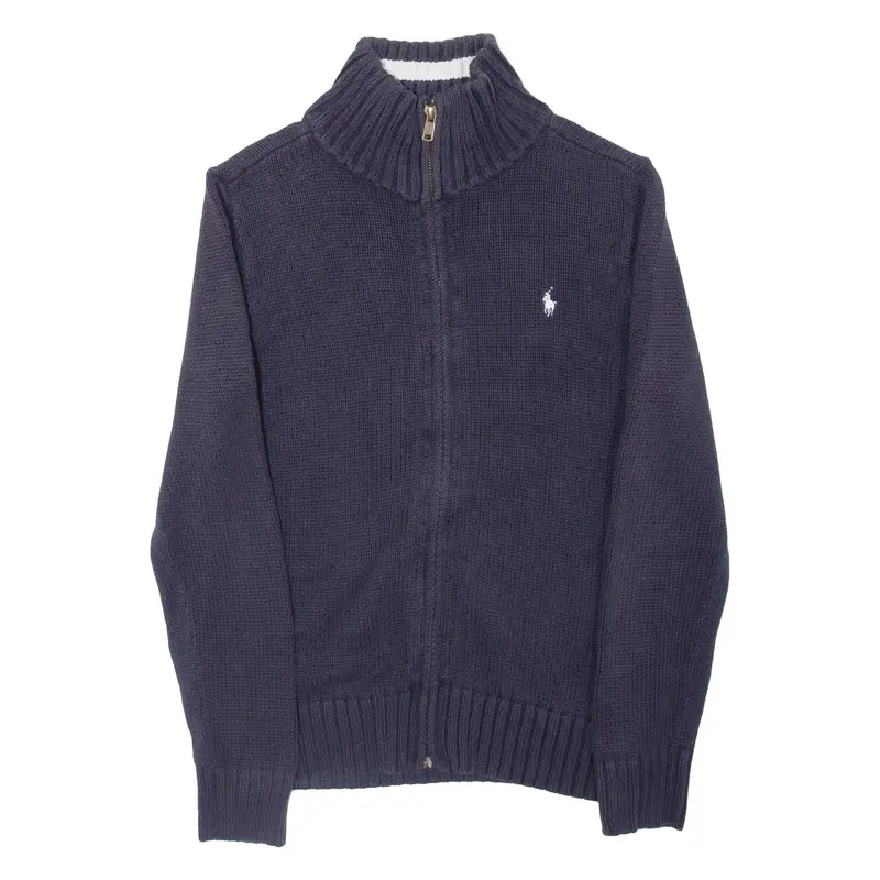 POLO RALPH LAUREN Boys Cardigan Blue High Neck Tight Knit M