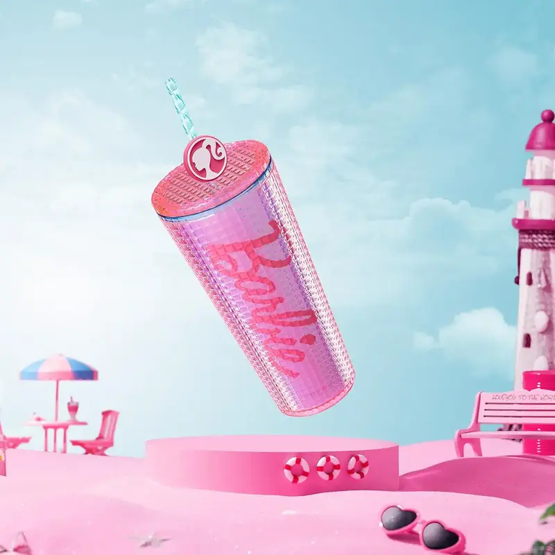 Barbie Daylight Shiny Series Double Layer Drinking Bottle 775mL Large Capacity Water Bottles With Straw Cute Portable Bottle ...