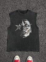 Men's 100% Cotton Street  Style Graphic  Print Round Neck Tank Top, Regular Fit Vintage Trendy Casual Comfy  Sleeveless Top f...