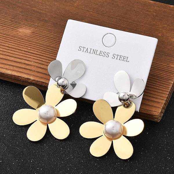 304 Stainless Steel Flower Stud Earrings for Women