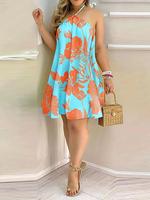Women's All Over Print Tie Back Halter Neck Dress, Casual Backless Short Dress for Summer, Ladies Clothes for Beach Holiday V...
