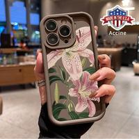 Vintage Floral Lily Pattern TPU Phone Case for iPhone 16 15 14 Pro Max 13 12 11 XR XS Plus Shockproof Drop Protection Rugged ...