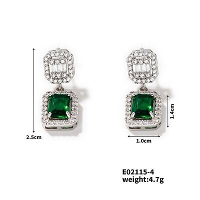 Elegant Square Copper Inlaid Zircon Women's Stud Earrings Fashionable Accessories