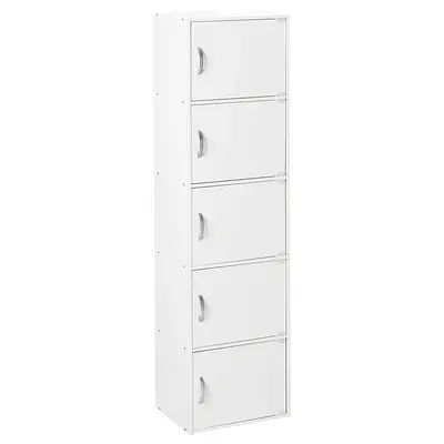 Hodedah 5 Shelf Home and Office Enclosed Organization Storage Cabinet, White