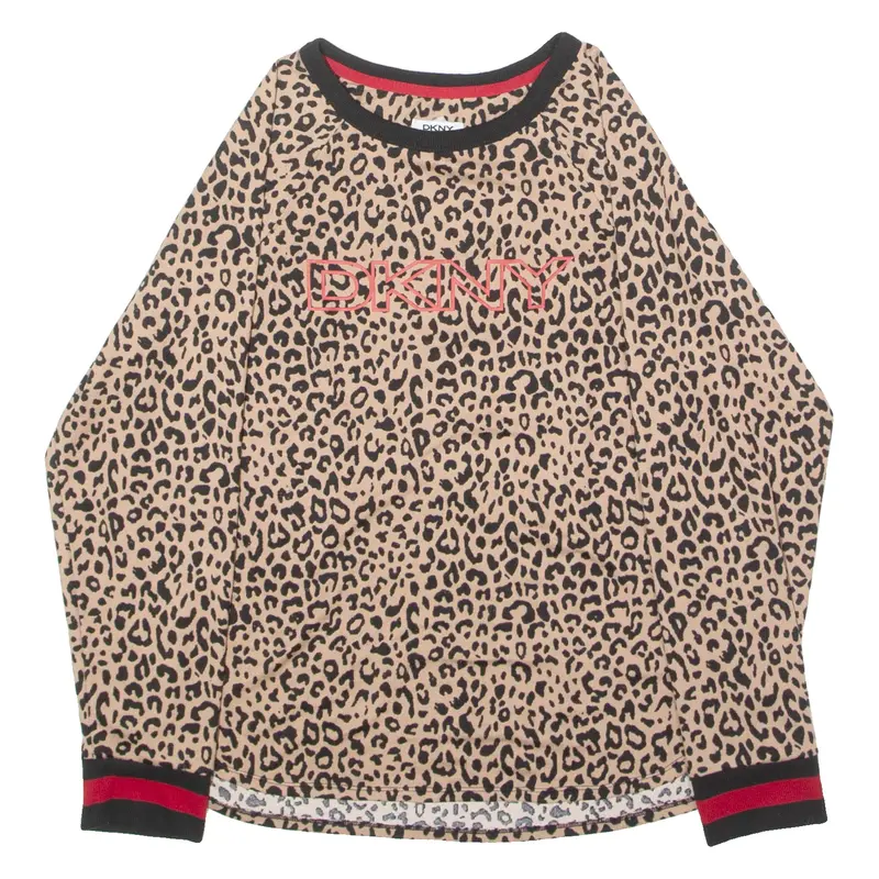 DKNY Womens Patterned Jumper Brown Crew Neck Tight Knit L