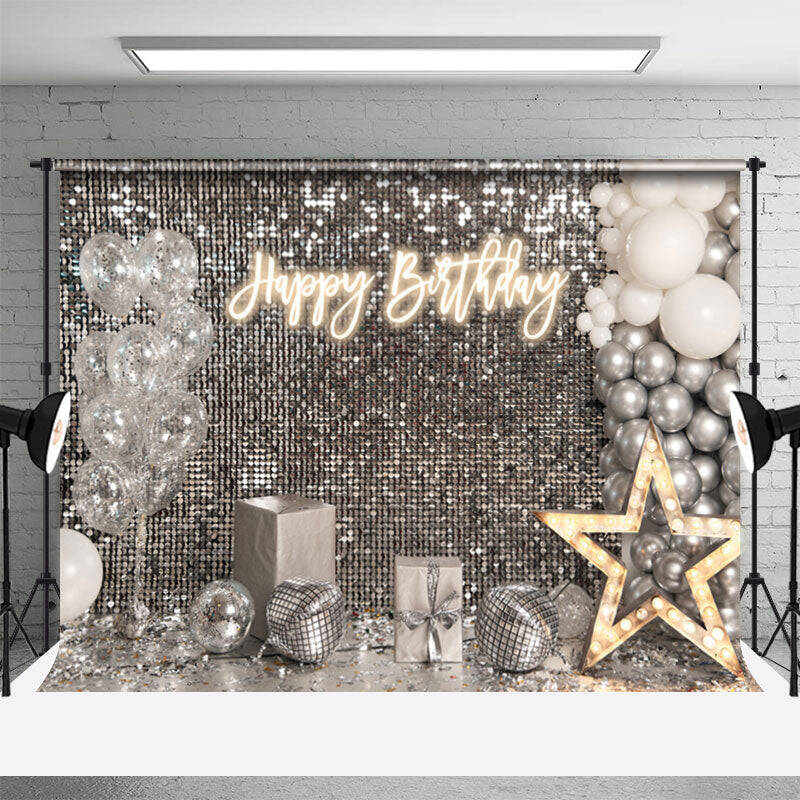 Balloons Silver Shining Sequin Birthday Backdrop - Aperturee