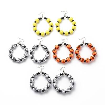 Sport Theme Acrylic Round Beaded Dangle Earrings