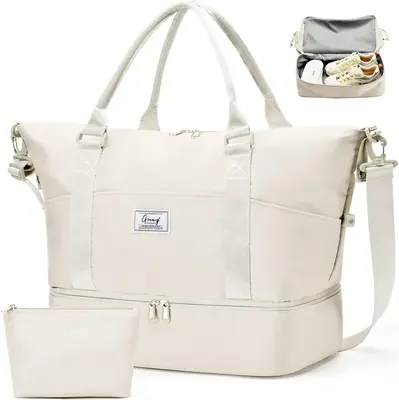 Women's Large Capacity Weekender Bag with Toiletry Organizer, Spacious Carry-On Duffle Overnight Bag with Adjustable Strap fo...