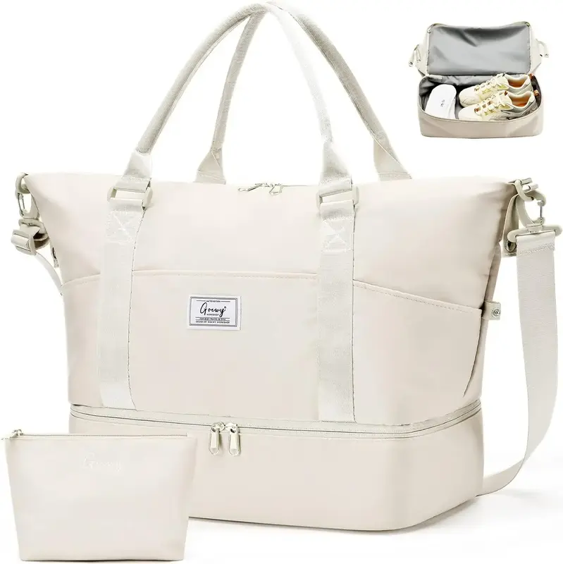 Women's Large Capacity Weekender Bag with Toiletry Organizer, Spacious Carry-On Duffle Overnight Bag with Adjustable Strap fo...