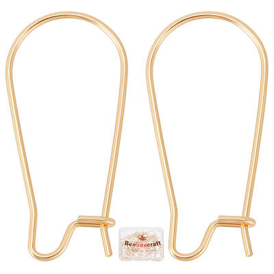 Beebeecraft 50Pcs/Box Kidney Earring Hooks 18K Gold Plated Kidney Ear Wires Earring Hooks 10.5x25mm Dangle Wire for Jewelry M...