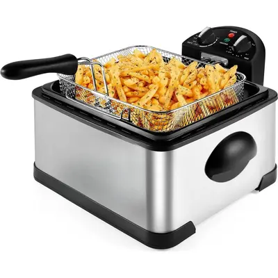 4.5 Liter Deep Fryer w/Basket Strainer, XL Jumbo Size, Adjustable Temperature & Timer, Perfect for Fried Chicken, Shrimp, Fre...