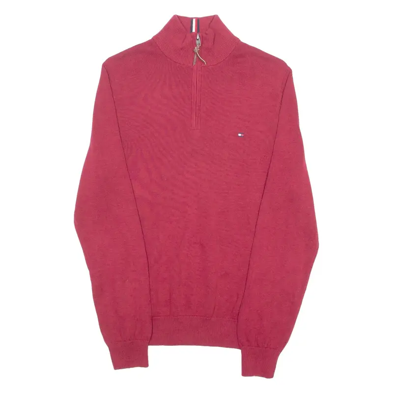 TOMMY HILFIGER Mens Jumper Red 1/4 Zip Tight Knit S