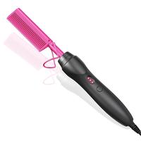 Hot Comb Hair Straightener - Ceramic Electric Hair Straightening Comb, Curling Iron for Natural Black Hair Beard Wigs - Pink ...
