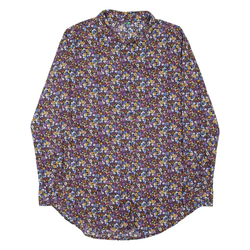 BENETTON Womens Shirt Purple Floral Long Sleeve S