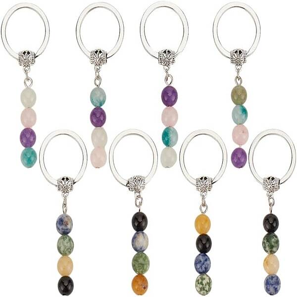 8Pcs Natural Gemstone Keychain