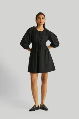 Shirt Dress with Balloon Sleeves in Black | Color: Black | Size: S
