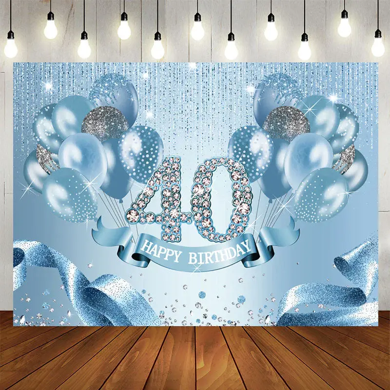 Aperturee Light Blue Balloon Ribbion Happy 40Th Birthday Backdrop