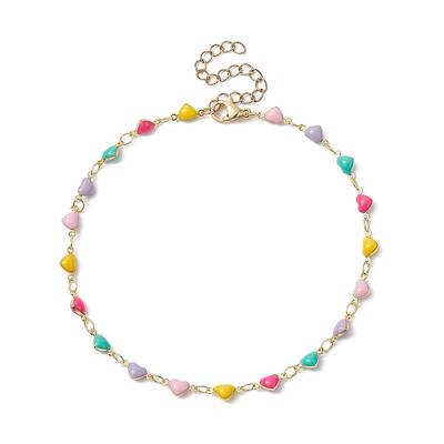 Brass Enamel Heart Link Chain Anklet