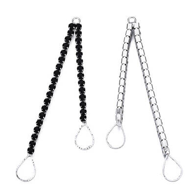 Brass Pave Crystal Rhinestone Chain with Teardrop Big Pendants