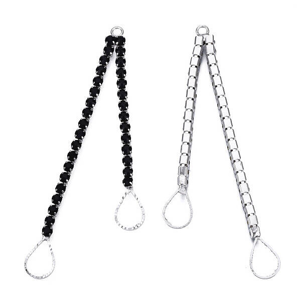 Brass Pave Crystal Rhinestone Chain with Teardrop Big Pendants