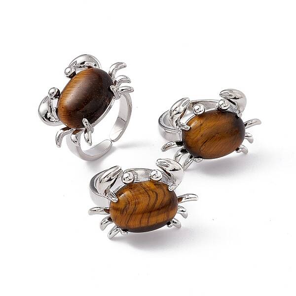 Natural Tiger Eye Crab Open Cuff Ring