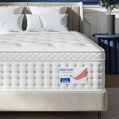 BedStory 12 Inch Hybrid Mattress, Twin Full Queen King Bed, Medium Firm Memory Foam, Pocket Springs for Quiet Sleep Home