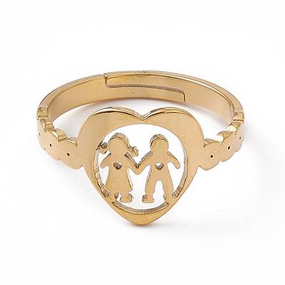 Ion Plating(IP) 201 Stainless Steel Heart with Lovers Adjustable Ring for Valentine's Day