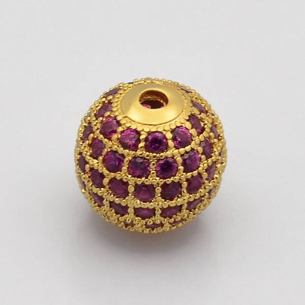 CZ Brass Micro Pave Grade AAA Magenta Color Cubic Zirconia Round Beads