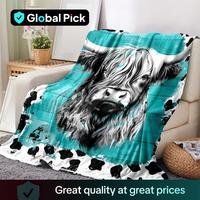 Cow Puzzle Pattern Flannel Blanket, 1 Count Soft Warming Bedding Blanket with Storage Bag, Comfy Lightweight Bedding for Hal...