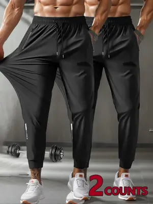 Men's Solid Zipper Pocket Drawstring Waist Pants, Athleisure Regular Fit Casual Comfy Breathable Trousers for Outdoor Workout...