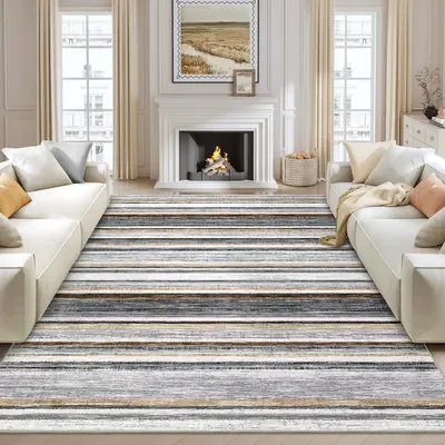 Garvee Large Living Room Rug 10x13 Washable Modern Strip Area Rug with Non-Slip Backing, Stain-Resistant Contemporary Floor C...