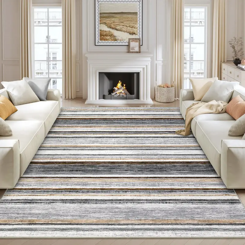 Garvee Large Living Room Rug 10x13 Washable Modern Strip Area Rug with Non-Slip Backing, Stain-Resistant Contemporary Floor C...