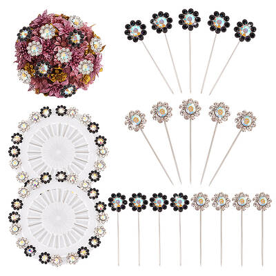 Alloy Rhinestone Flower Long Pins