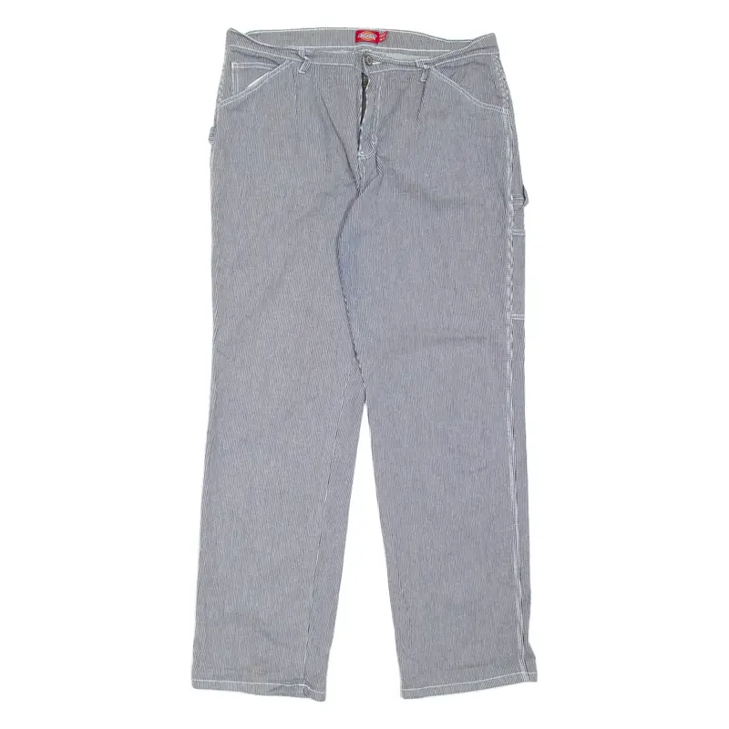 DICKIES Pinstripe Carpenter Workwear Womens Trousers Blue Straight W32 L32