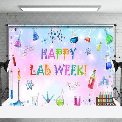 Aperturee Colorful Sparkle Reagents Happy Lab Week Backdrop, 3X2FT(1MX0.6M), 14 USD, commemorative backdrops, ZHF424A-M
