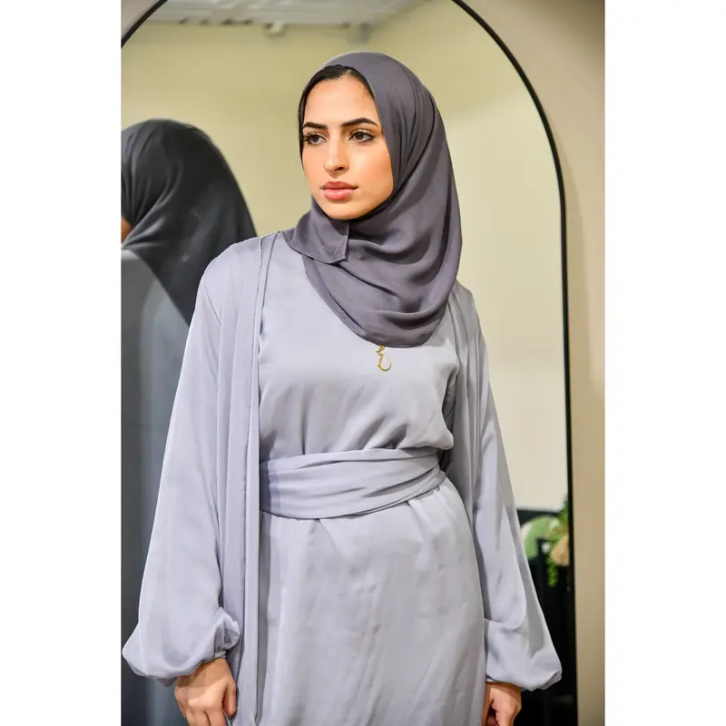 Chiffon Abaya 2 Piece Set - Grey