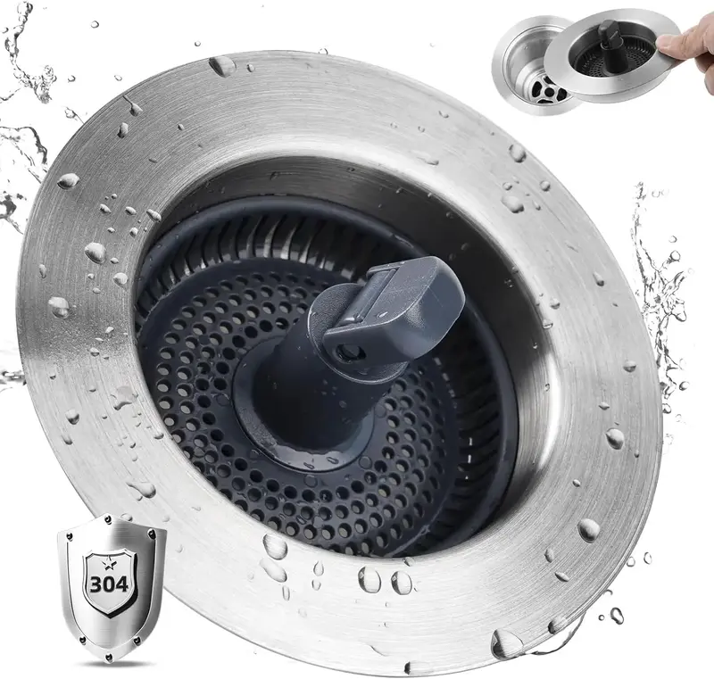 Upgraded Stainless Steel Kitchen Sink Drain Strainer Stopper Kits, 3-in-1 Pop Up Sink Stopper, Clog-Free Basket Sink Strainer...
