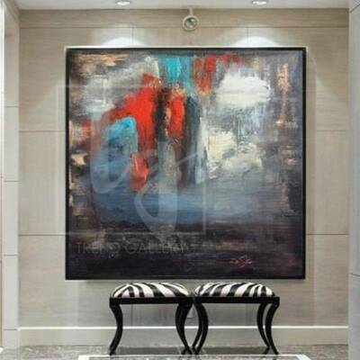 Colorful Abstract Painting in Grey, Blue and Red | FAIRY DREAMS