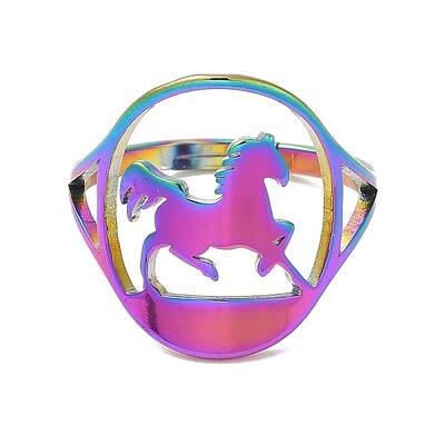 Ion Plating(IP) 304 Stainless Steel Horse Adjustable Ring for Women