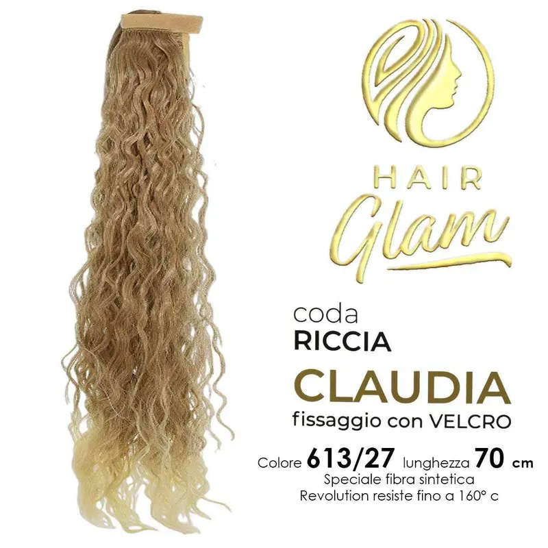 HAIR GLAM CLAUDIA CURLY PONY WITH VELCRO FIBER REVOLUTION 613/27 70cm