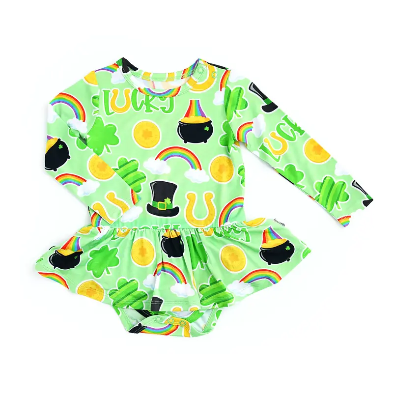 Fallon Tutu Bamboo Baby Dress St. Patrick Days Outfit One Piece with snaps Celebrate Holiday