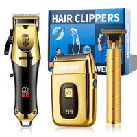Professional Golden Grooming Kit for Men, Includes Hair Clipper + T-blade Trimmer + 8 Guide Combs + 3 USB Charging Cables + 3...