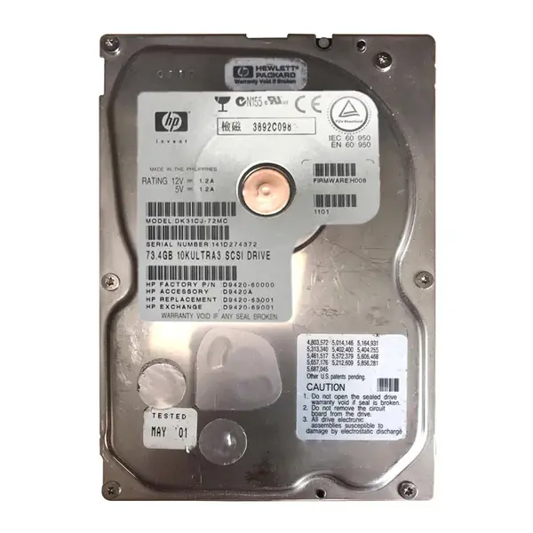 D9420A HP 73.4GB 10000RPM Ultra-160 SCSI 80-Pin LVD Hot Swap 3.5-inch HDD